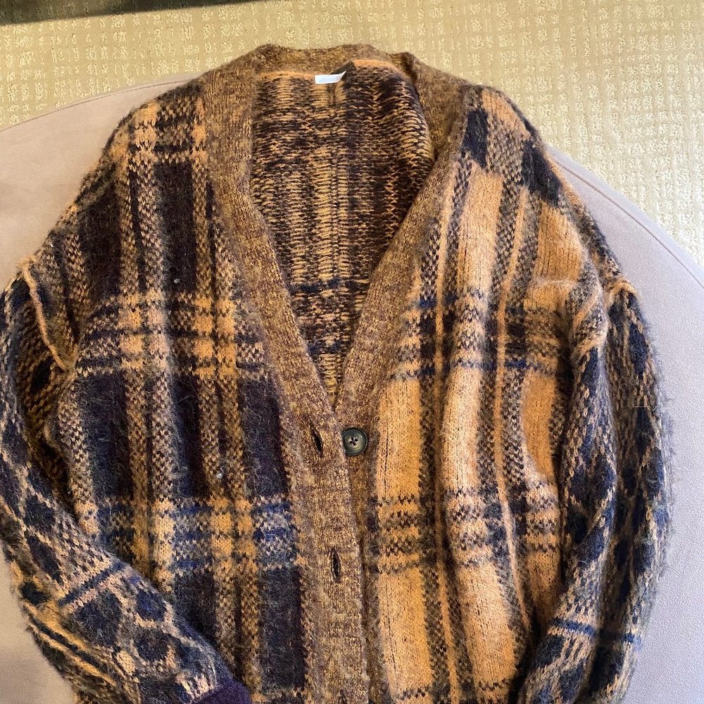 Free People Muted Plaid Cardigan XS